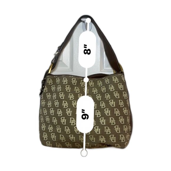 Vintage Y2K Dooney & Bourke Brown & Tan Signature Logo Canvas & Leather Hobo Bag - Picture 12 of 12